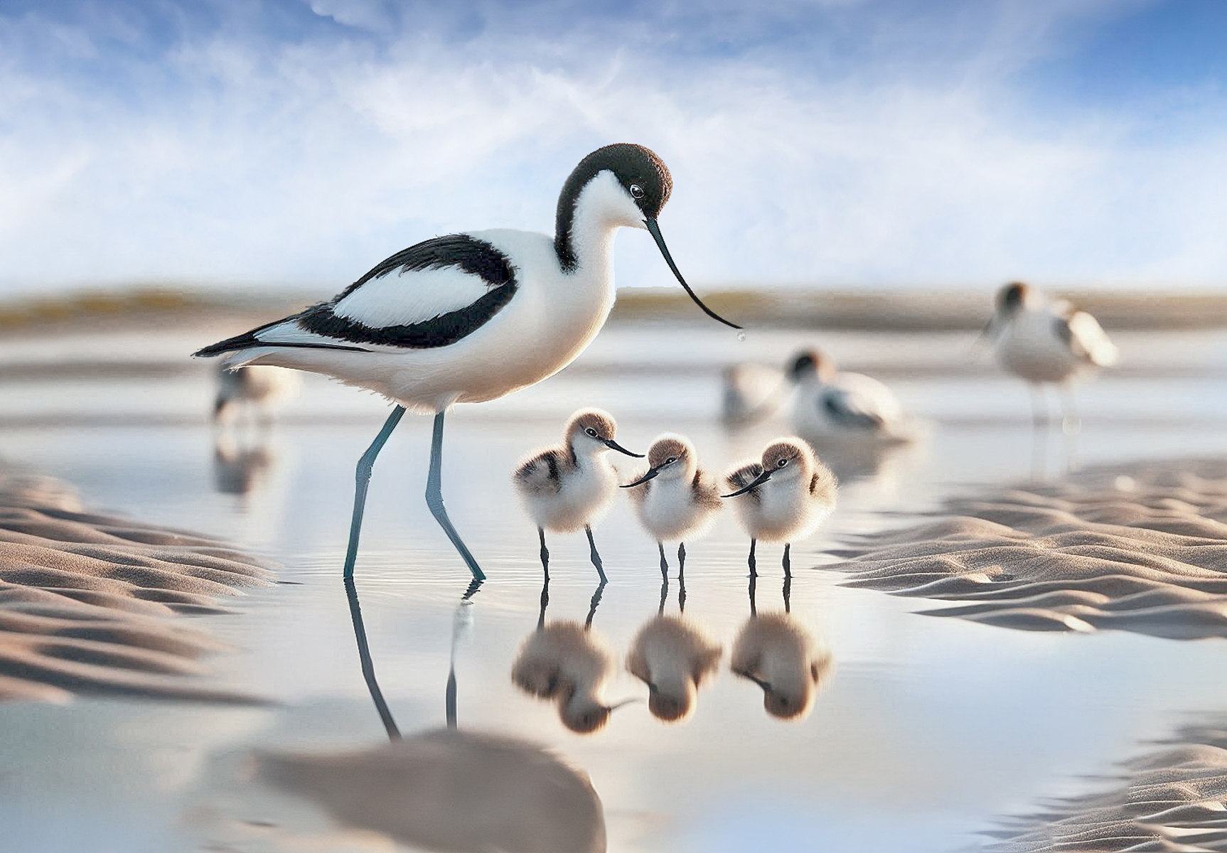 Avocets wth yound AI Generated inmage 